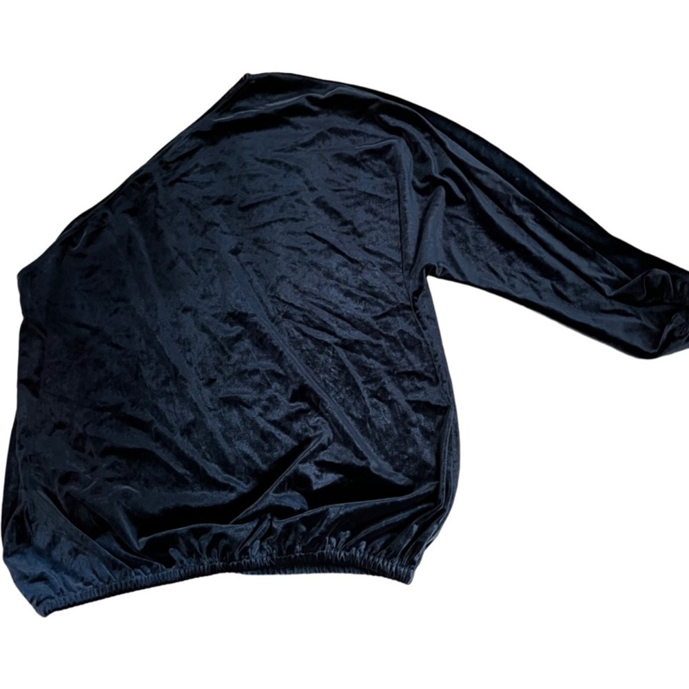 Navy Velvet Look One Shoulder Top